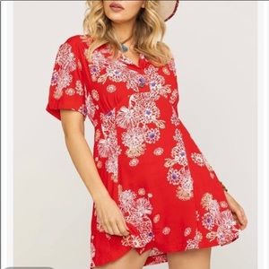 Free People Red Floral Mini Dress